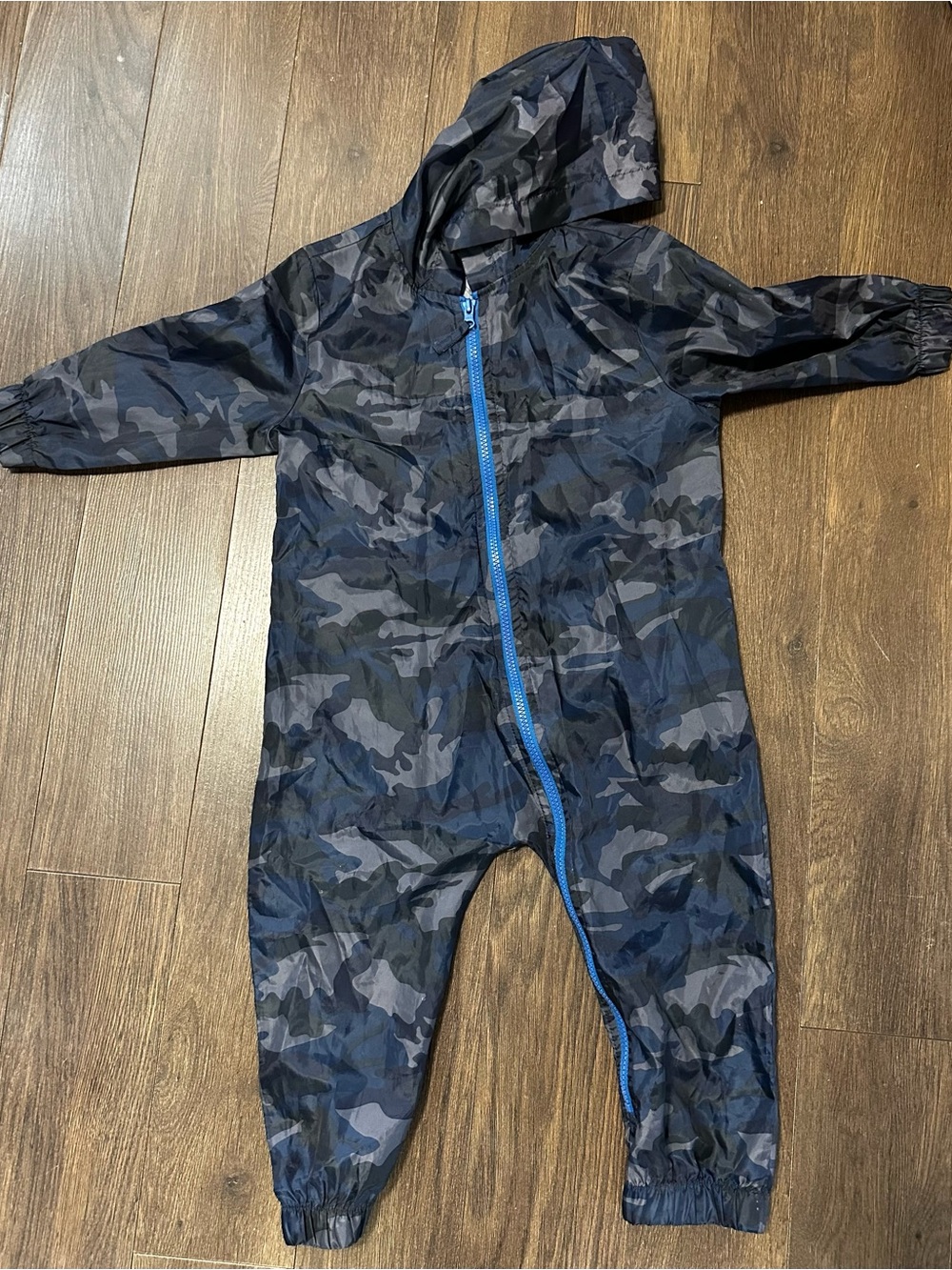 George Navy Camo Hooded One-Piece Splash Suit with Blue Zipper